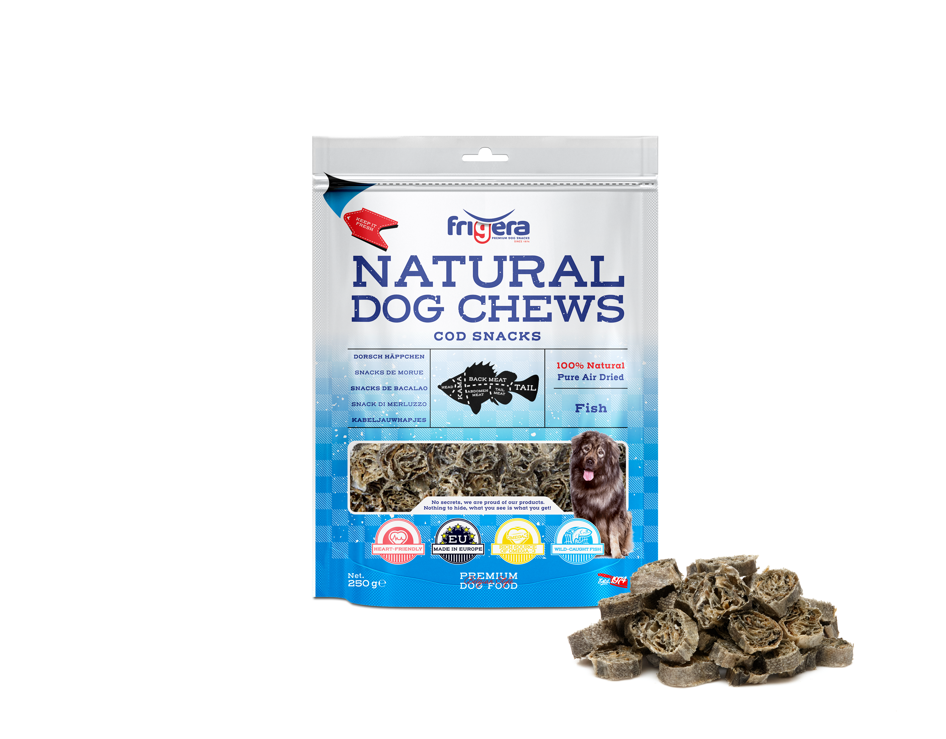 Gustări naturale pentru câini din cod 100% – bogate în Omega 3, fără cereale, 250g